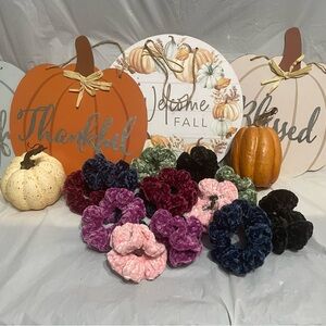 Dark Crimson Sparkle Velvet Crocheted Hair Scrunchie